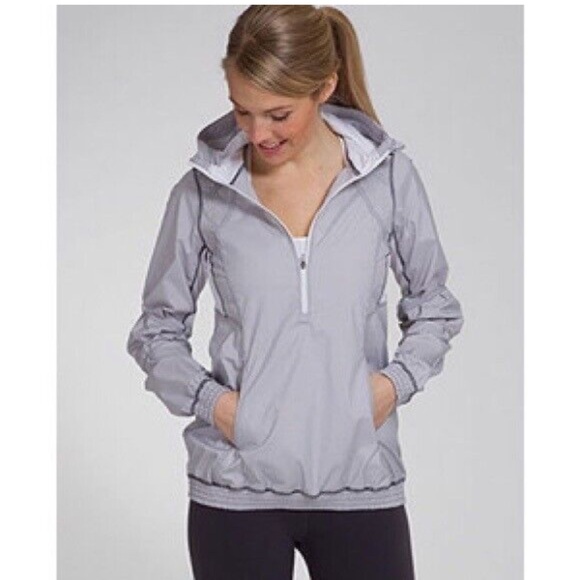lululemon athletica Jackets & Blazers - LULULEMON Run Willpower Hoodie Half Zip Grey White Size 6
